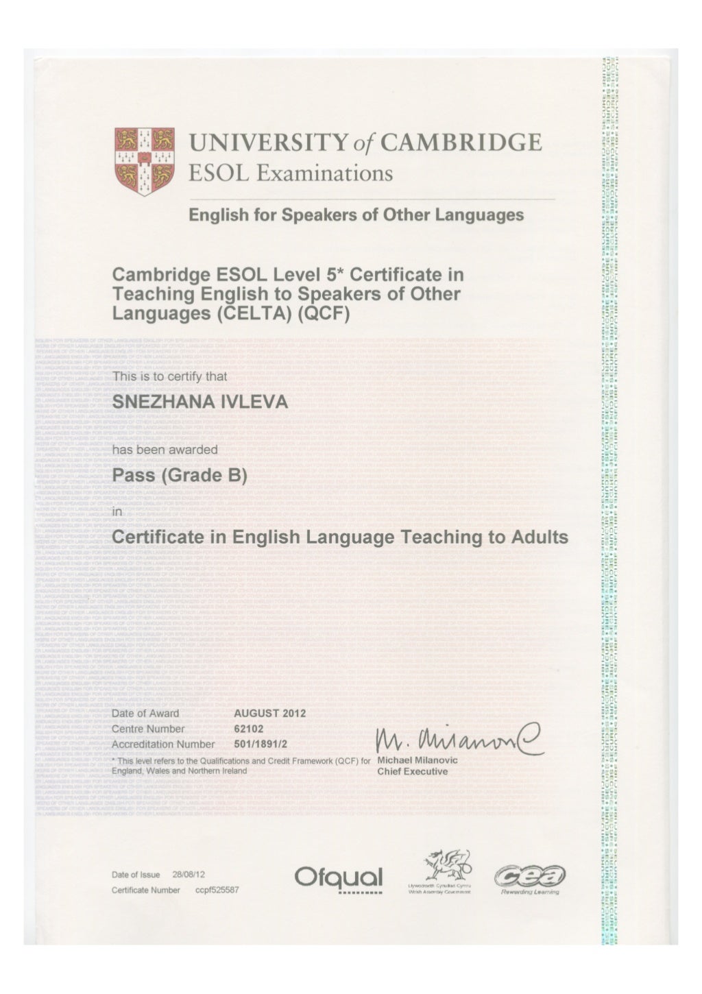 CELTA certificate