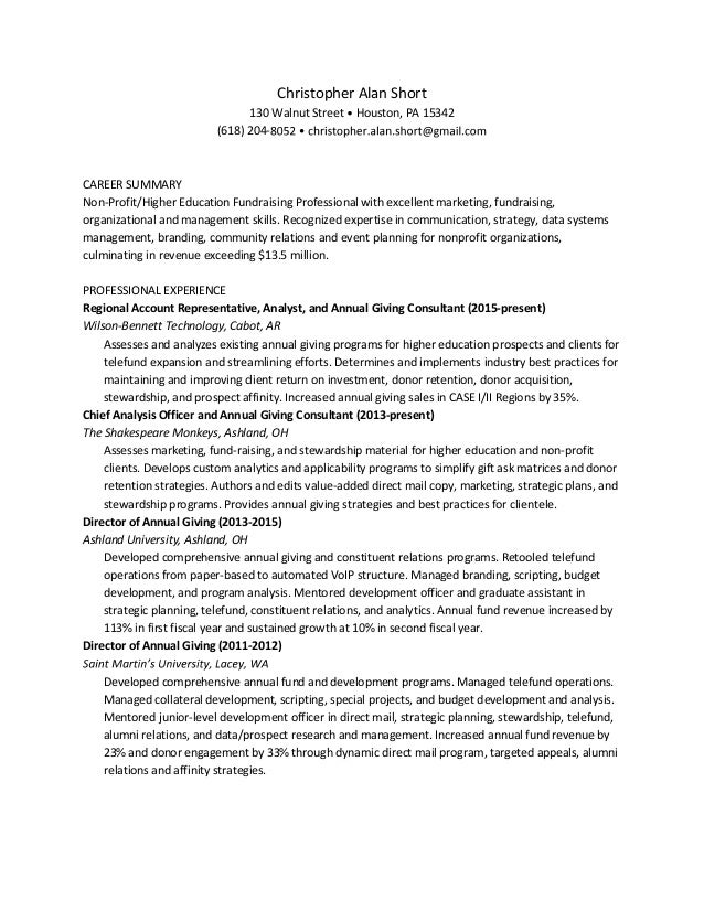 chris short annual giving resume