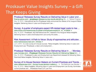 Proskauer Value Insights Survey – a Gift
That Keeps Giving
 