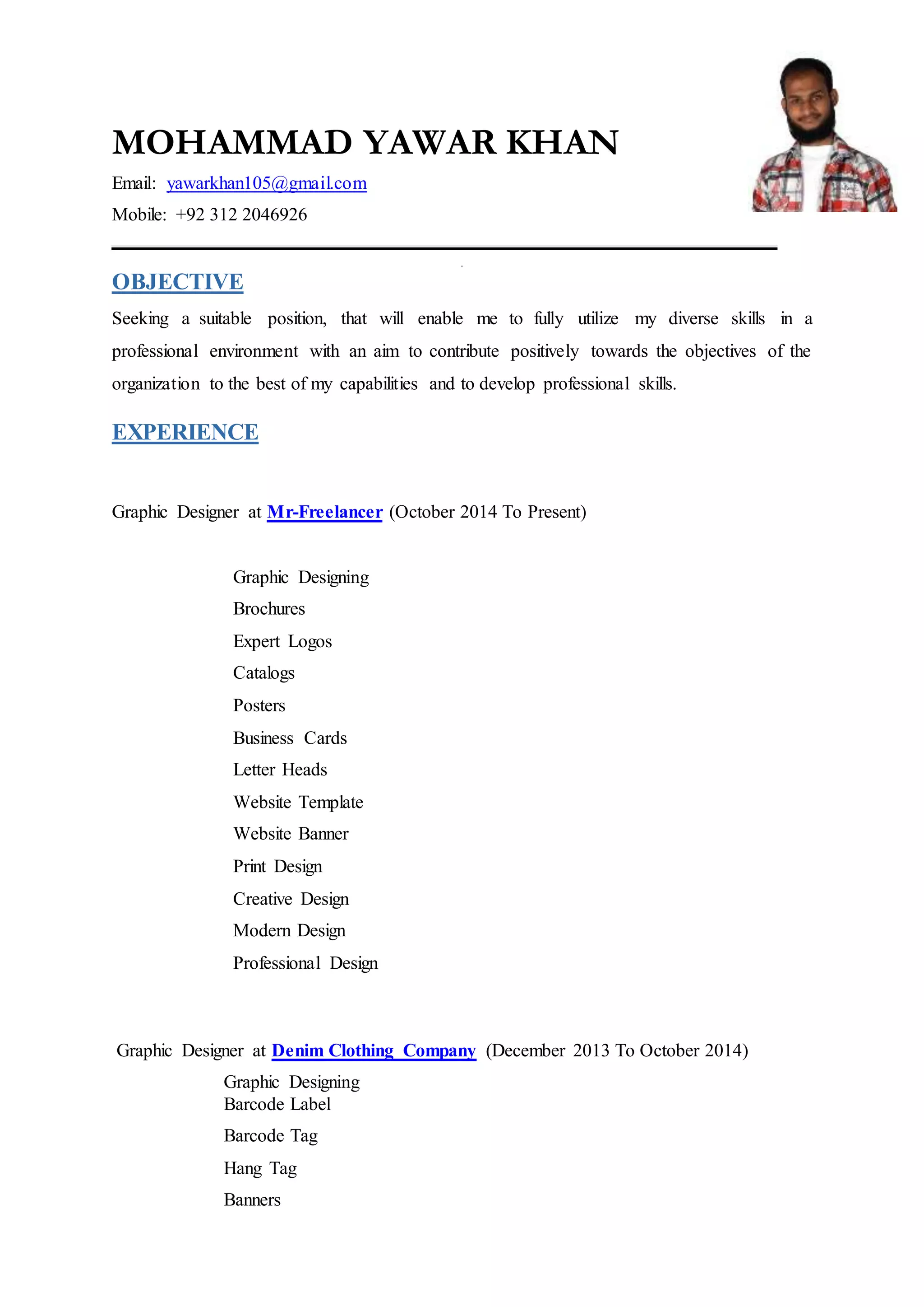 Mohammad Yawar Khan CV With Pic01 | DOCX