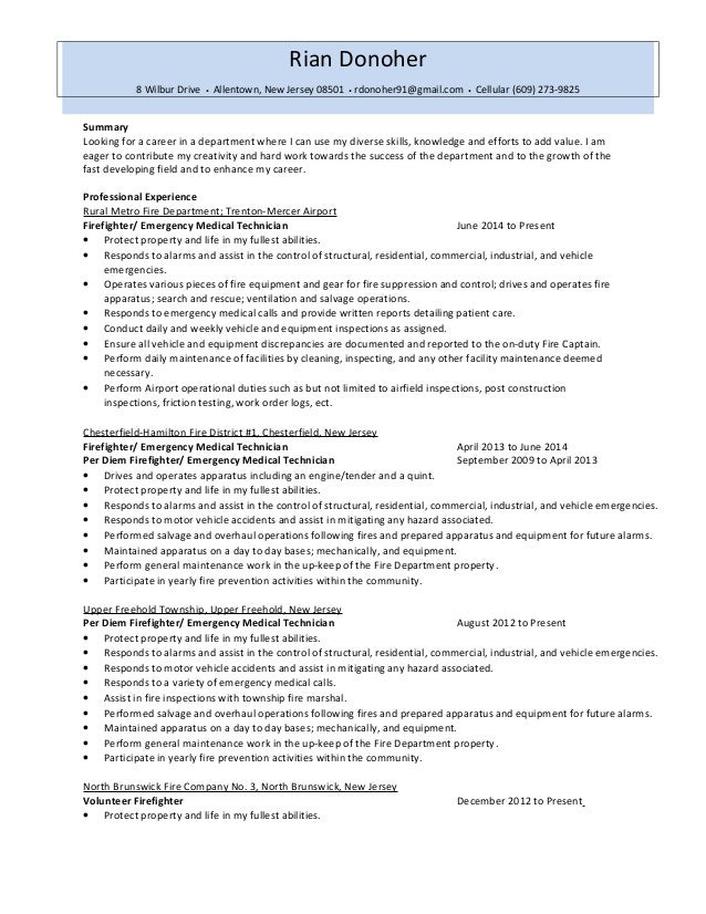 firefighter resume 2014 volunteer firefighter resumes