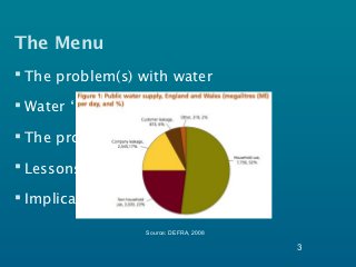 The Menu
 The problem(s) with water

 Water ‘practices’

 The problem with ‘demographics’

 Lessons from water

 Implications for smart energy

                      Source: DEFRA, 2008

                                            3
 