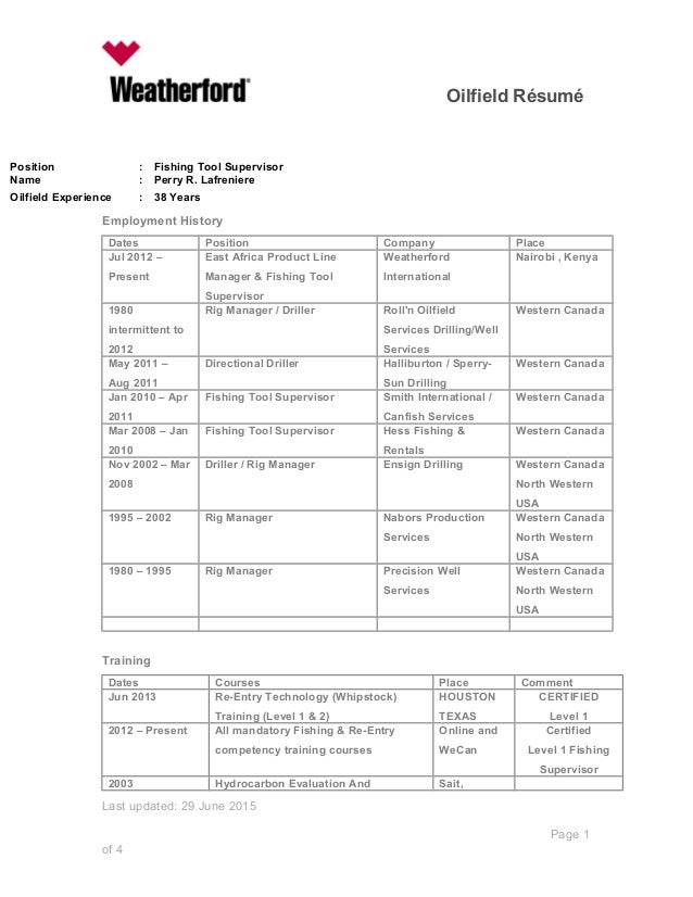 oil field resume