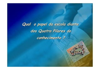 Qual o papel da escola diante
    dos Quatro Pilares do
       conhecimento ?
 