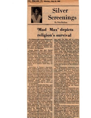 Mad Max Film Review_Delaware Gazette_Rollins_1985