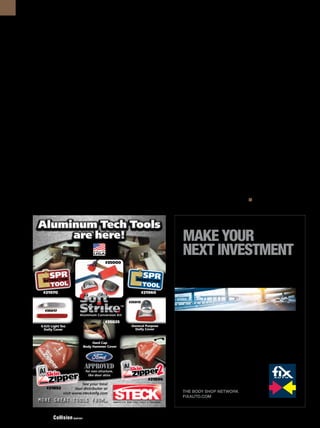 24 Winter 2016 Collision QUARTERLY 	 collisionquarterly.ca
Almost every vehicle manufacturer has developed or is in the process
of developing a collision repair certification program for its brand(s).
As today’s vehicles become more complex and require more specific
trainingandmoreexactprocedurestorepair,itiscriticalthatyougeton
board with OEM certification. Meet the requirements, get the training,
and get on that list of OEM-certified repairers. And realistically, if you
are not trained and certified, should you be repairing these vehicles?
“Whateveryourchosenpath,aninvestment
inyourfutureandacommitmenttothe
collisionrepairindustryisrequired.”
Canadaonceagainisleadingthewaywithcertificationprograms.
The Automotive Retailers Association (ARA) is rolling out its Certified
CollisionRepairprograminBritishColumbia(ara.bc.ca/certified-collision-
repair-program).TheAutomotiveIndustriesAssociation(AIA)isrollingout
aCanada-wideprogram,theCanadianCollisionIndustryAccreditation
Program (cciap.ca/). These programs have great support from the
Canadiancollisionindustry.And,ingoodCanadianfashion,theARAand
AIAareworkingtogethertosynchronizetheprograms.Bothprograms
have been developed to complement the OEM certification programs,
not compete against them.
These industry-driven programs — by Canadians for Canadians
— are accomplishing what the collision industry in the U.S. has been
struggling to accomplish for many years. It is vitally important that we
supporttheseCanadianprograms.ThecollisionrepairindustryinCanada
isunique,andourhomegrowncertificationandaccreditationprograms
are true to our Canadian values.
Attheendoftheday,youwillhavetodosomething.Onlythosewho
adapttochangewillsurvive.Whateveryourchosenpath,aninvestment
in your future and a commitment to the collision repair industry is
required. The industry is at a tipping point. Many shops, both MSOs
and independents, have made that commitment, but there are many
which have not and which have difficult decisions to make in the near
future.Fiveyearsfromnow,Isuspectthattherewillbefewershops.The
remaining shops will be the ones that have made that investment and
commitment and adapted at the speed of change.
“Theindependentcollisionrepairshop
cancompete,but,likeMSOs,itmust
keepupwiththespeedofchange.”
The decisions you make about joining an MSO, remaining an
independent, and/or getting certified/accredited may be the key to
your survival in the collision repair industry. Therefore, remember the
wordsspokenbytheGrailKnightinthemovieIndianaJonesandtheLast
Crusade:“Choosewisely,forasthetrueGrailwillbringyoulife,thefalse
Grail will take it from you.”
KeithJonesisthemanagingappraiserofCrashSpaceAppraisalsLtd.Hecan
bereachedatkeith.jones@crashspace.ca.n
continued from page 23 
SPR
EXTRACTION
TOOL
SPRINSERTION
TOOL
™
13
AlAluminum 2™
13
AlAluminum
Aluminum Tech Tools
are here!
Aluminum Tech Tools
are here!
Hard Cap
Body Hammer Cover
Innovative Body Shop Tools & Equipment
MORE GREAT TOOLS FROM…
See your local
tool distributor or
visit www.steckmfg.com
#21970 #21960
#35025
#35000
#21892
#21896
APPROVED
for non-structure,
like door skins
0.625 Light Toe
Dolly Cover
General Purpose
Dolly Cover
#35017
#35013
™
Aluminum Conversion KitAluminum Conversion Kit
™
MAKE YOUR
NEXT INVESTMENT
YOUR BEST
INVESTMENT
THE BODY SHOP NETWORK
FIXAUTO.COM
Getting into business with Fix Auto is the
smartest investment you can make. Yield the
dividends of 25 years of auto body experience
and over 240 locations nationwide.
For more information, contact
Peter Polito
General Manager, Western Canada
ppolito@fixauto.com
403-971-8148
 