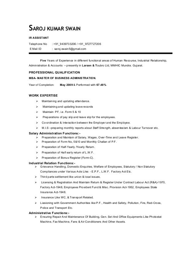 saroj resume ir