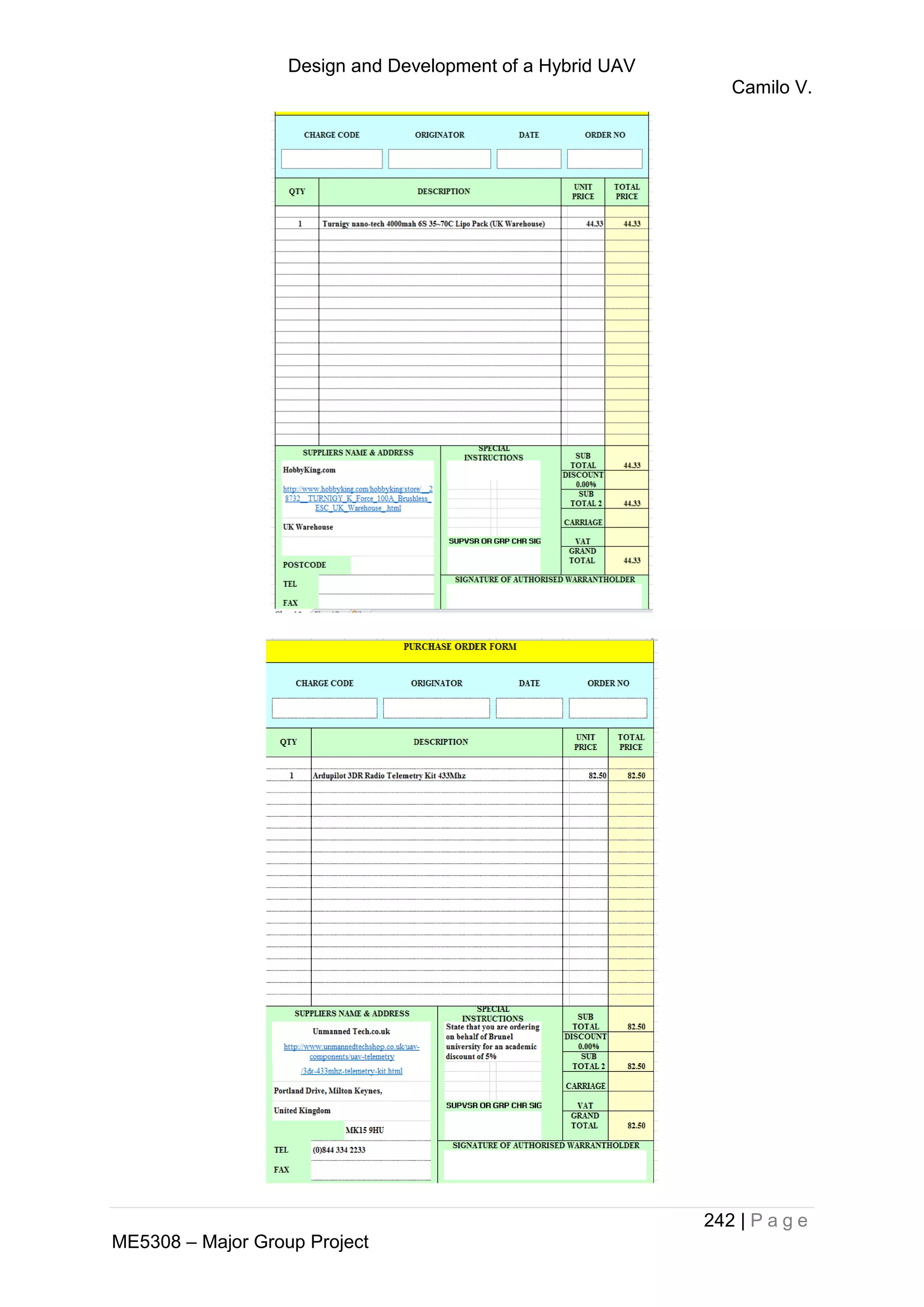 Design and Development of a Hybrid UAV
Camilo V.
242 | P a g e
ME5308 – Major Group Project
 