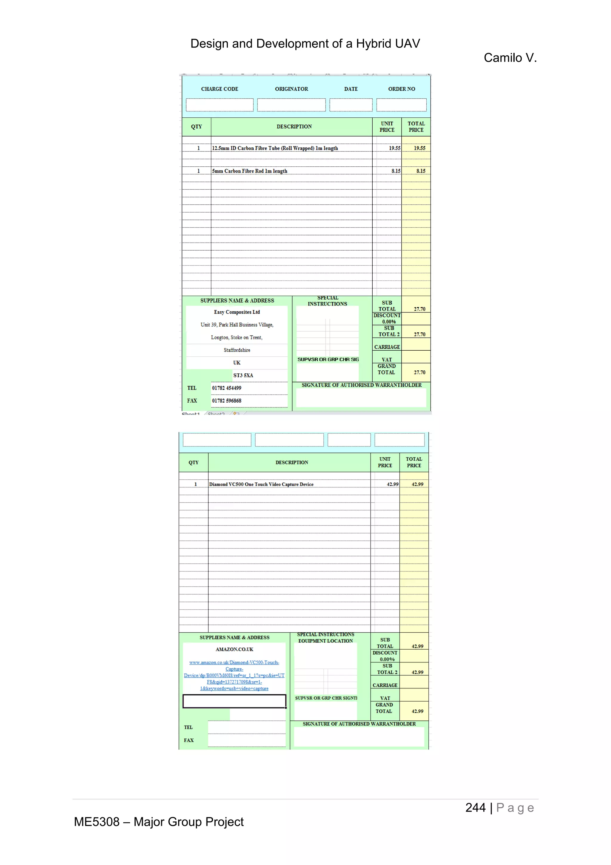 Design and Development of a Hybrid UAV
Camilo V.
244 | P a g e
ME5308 – Major Group Project
 