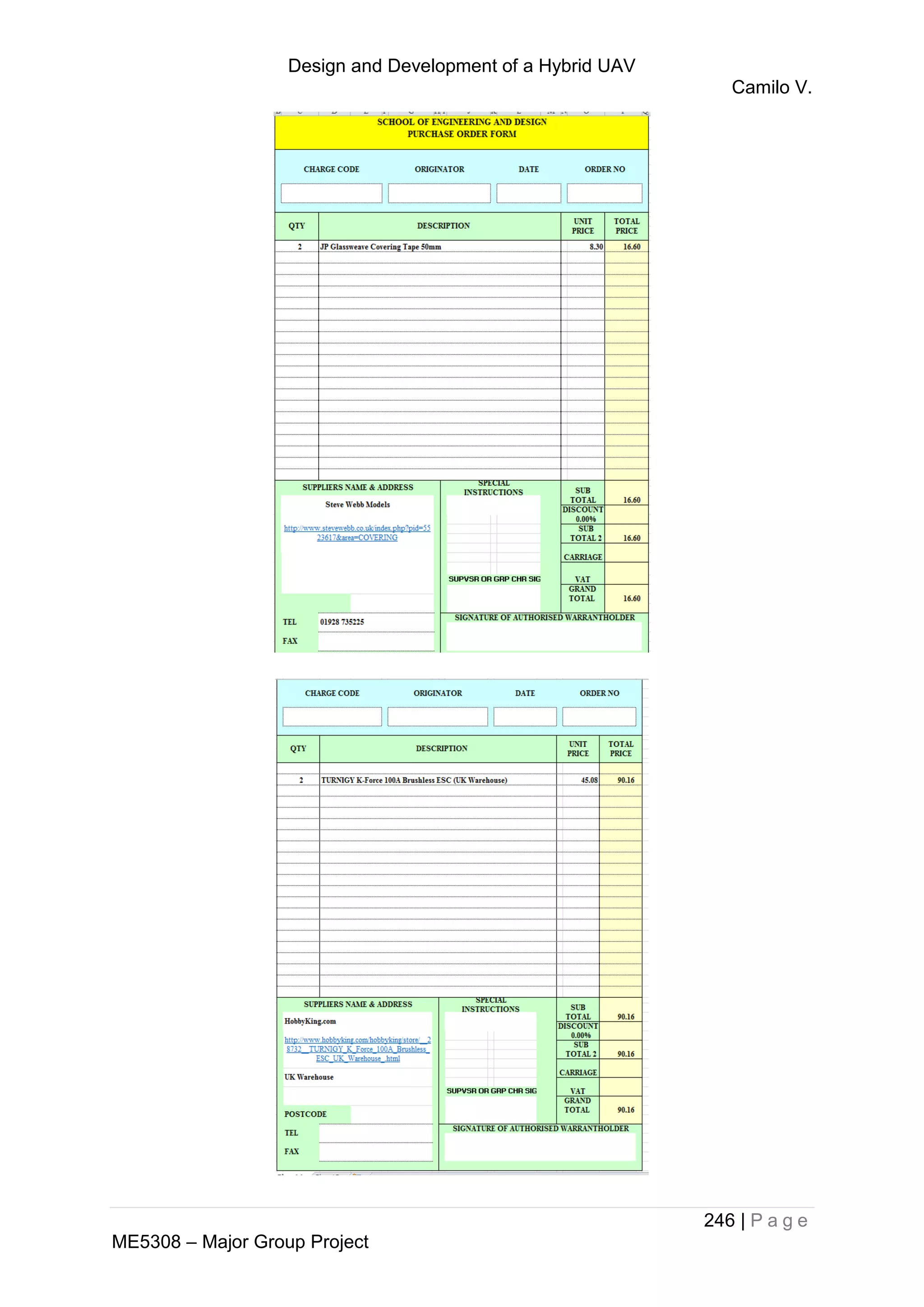 Design and Development of a Hybrid UAV
Camilo V.
246 | P a g e
ME5308 – Major Group Project
 