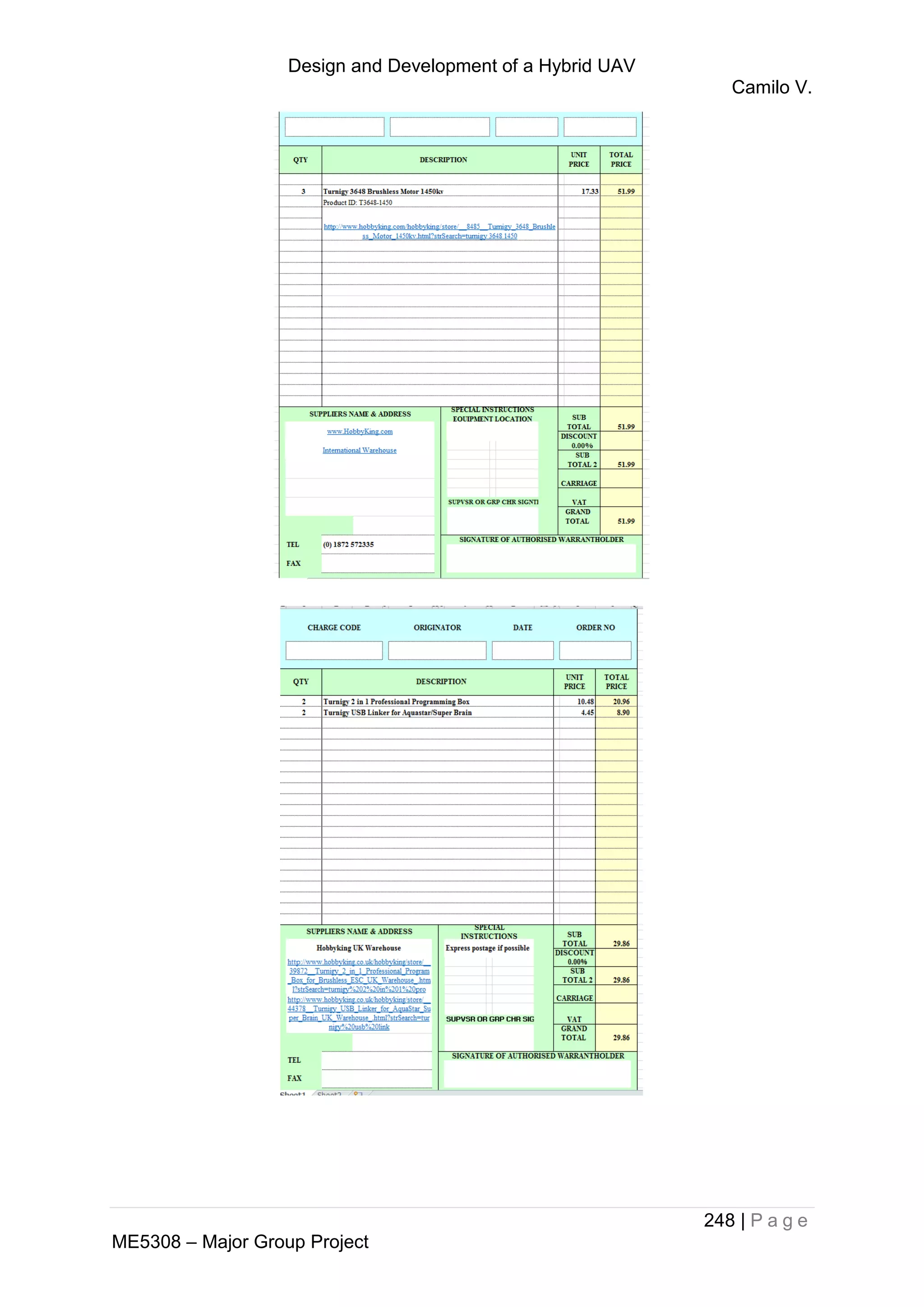 Design and Development of a Hybrid UAV
Camilo V.
248 | P a g e
ME5308 – Major Group Project
 