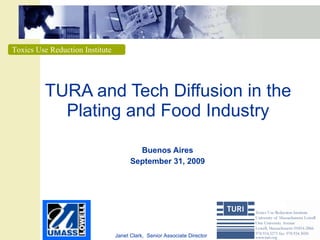 TURA and Tech Diffusion in the Plating and Food Industry Buenos Aires September 31, 2009 Janet Clark,  Senior Associate Director 