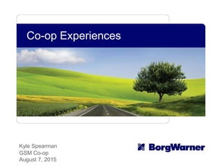 Co-op Experiences
Kyle Spearman
GSM Co-op
August 7, 2015
 