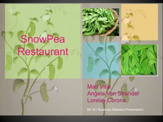 Matt VitalAngela Van StranderLorelay Corona BA 351 Business Statistics Presentation SnowPea Restaurant 