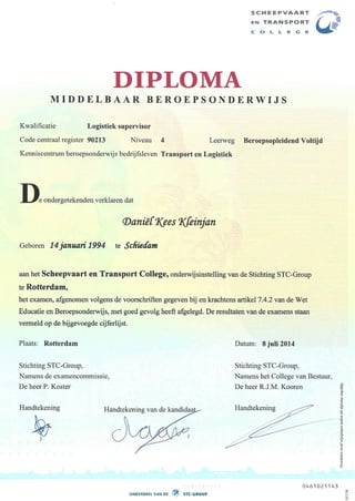 Diploma MBO Daan Kleinjan