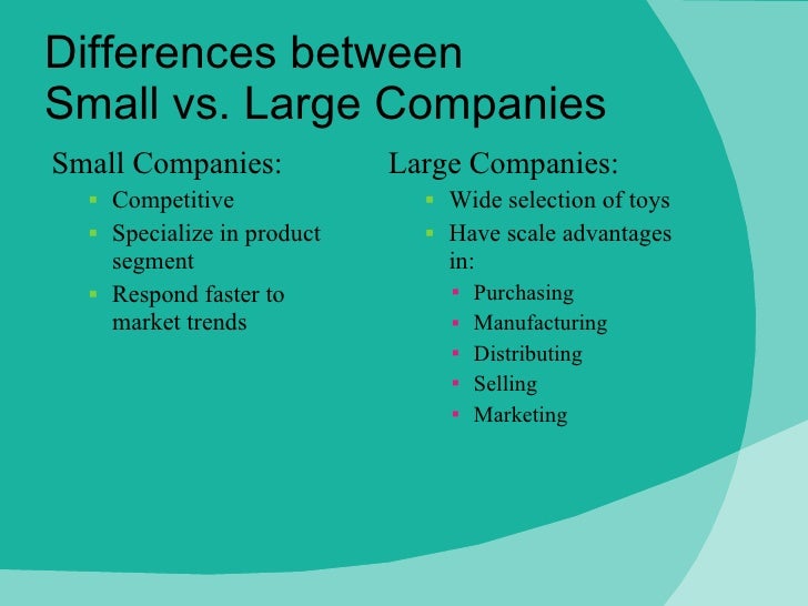 Large Company Vs Small Company Pros Cons BA 352 Ch9 OpenEnded Toy Industry