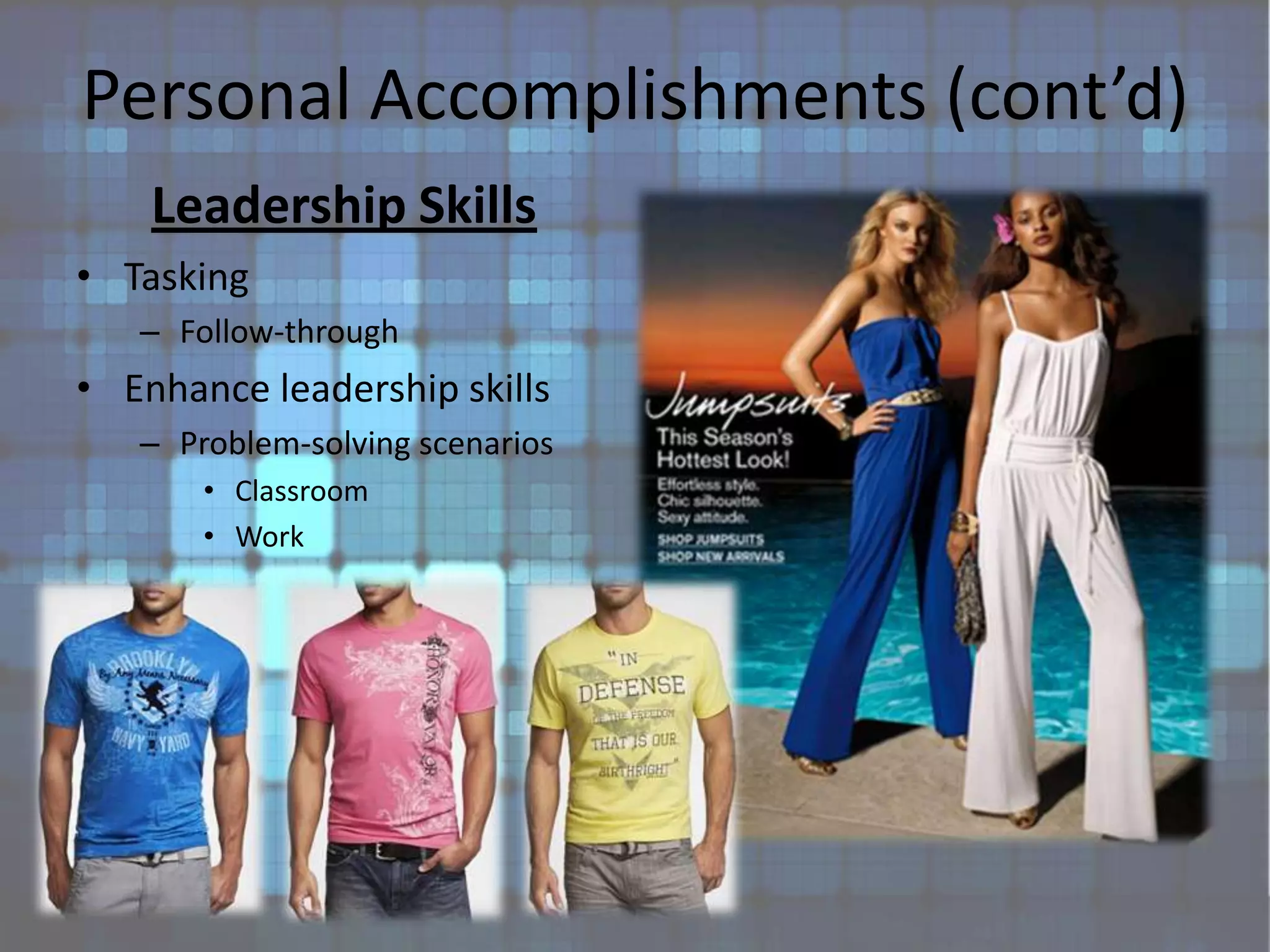 EXPRESS, LLCWyoming Valley MallWhy?Fashion DesignFashion MarketingCommercial clothingRetail customer basisVisual marketing and executionExpectationsManagement perspectiveStrong knowledge of visual marketing display