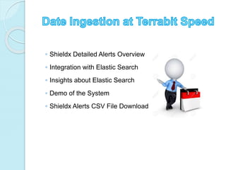◦ Shieldx Detailed Alerts Overview
◦ Integration with Elastic Search
◦ Insights about Elastic Search
◦ Demo of the System
◦ Shieldx Alerts CSV File Download
 