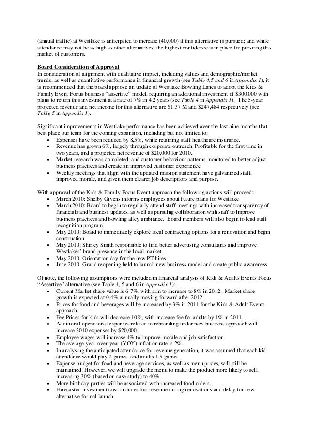 Westlake Lanes Business Strategy Case Analysis