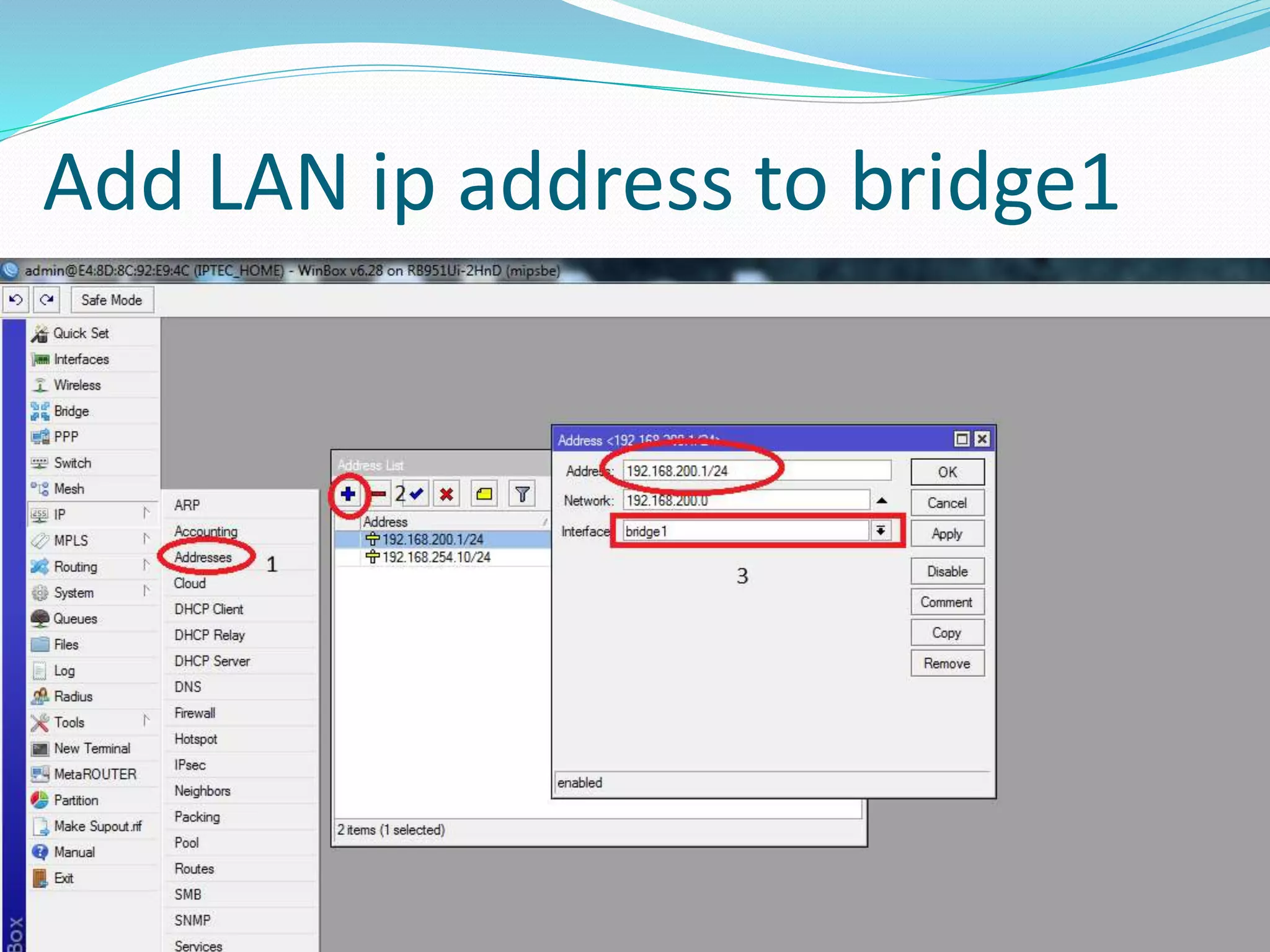 Add LAN ip address to bridge1
 