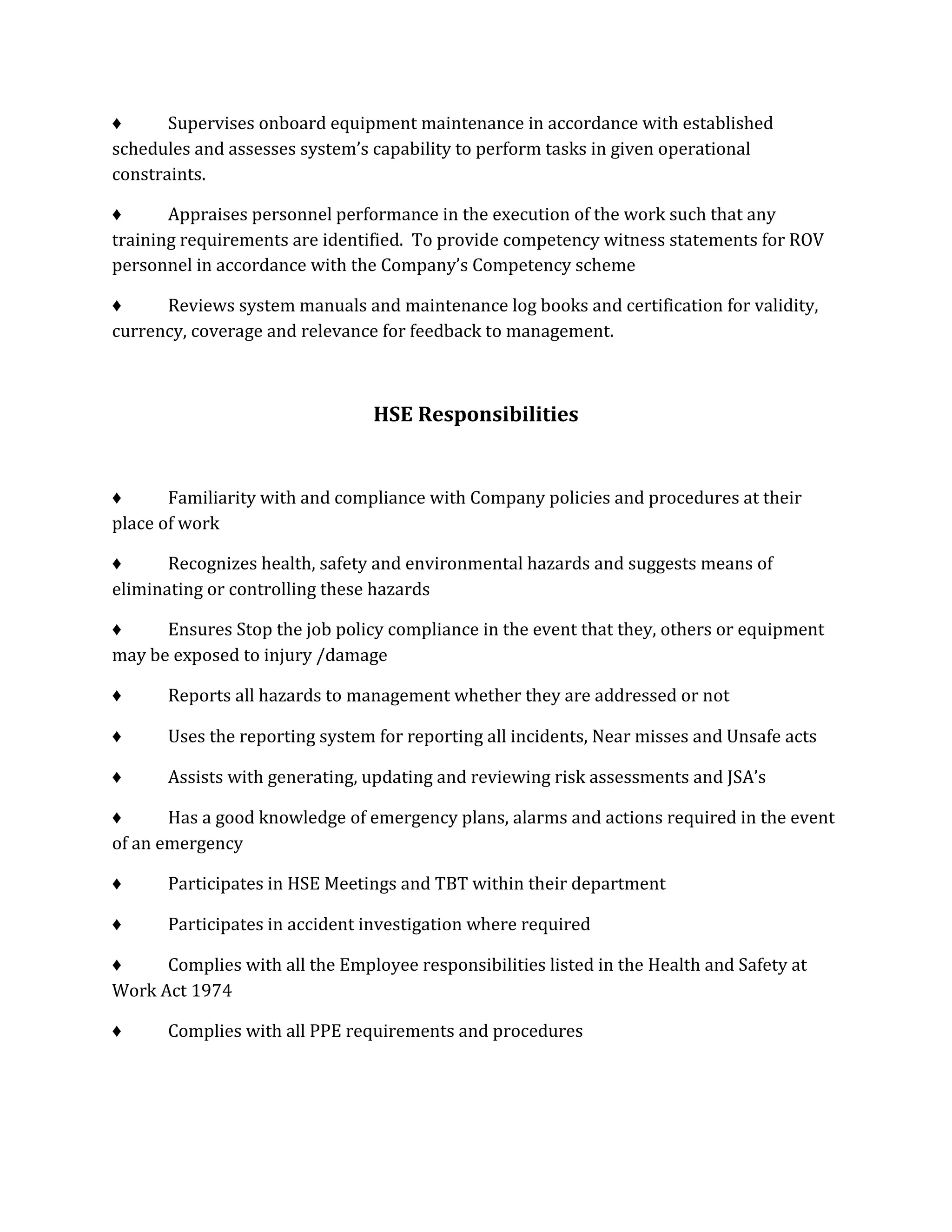 Job Rov Organization ROV Supervisor Job Description | PDF
