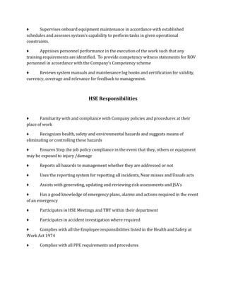 Sample Rov Policy ROV Supervisor Job Description | PDF