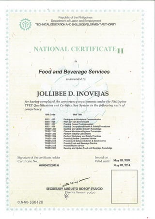 National F&B Certificate