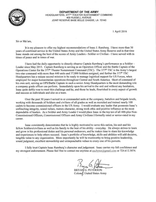 Colonel Peterson Letter of Recommendation