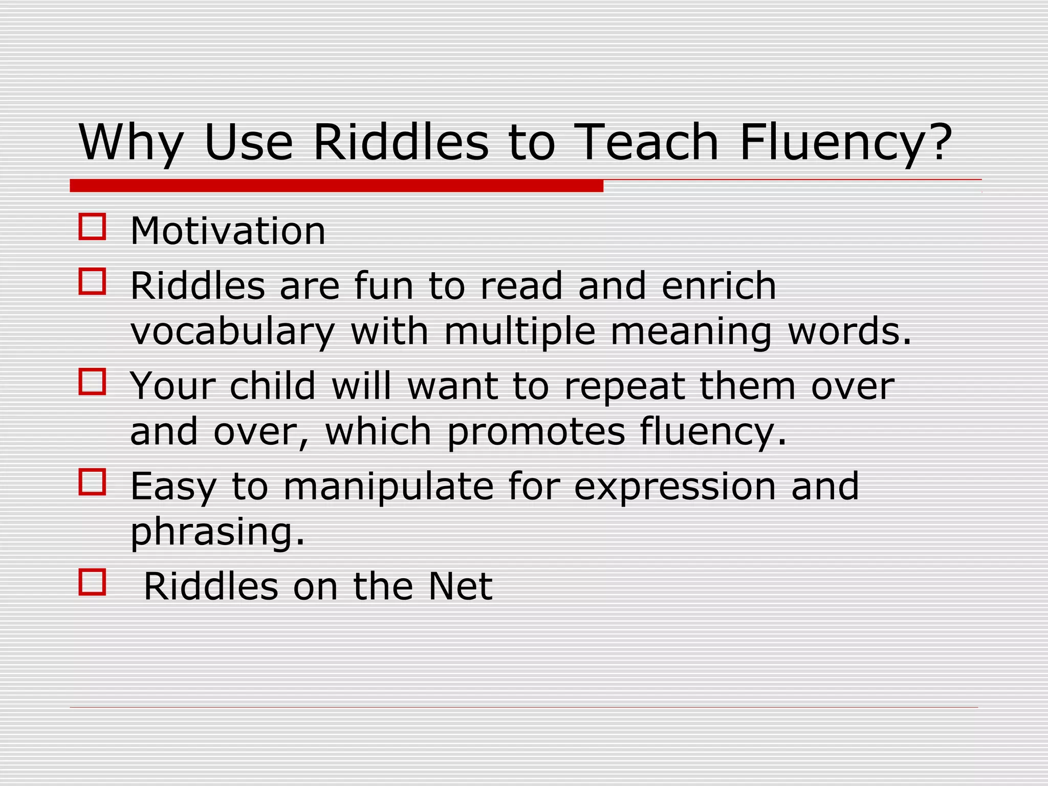 Fun With Fluency- Poems and Riddles Presentation | PPT