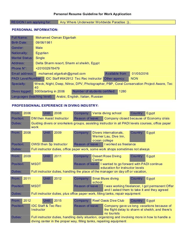 cv scuba diving instructor resume instructor resume