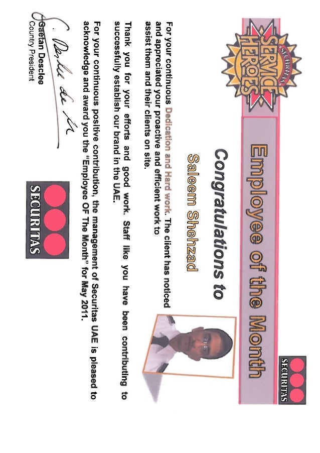 staff of the month certificate