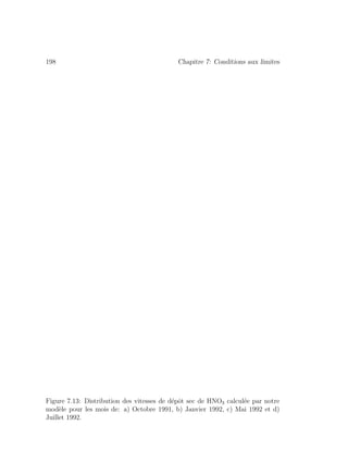 198 Chapitre 7: Conditions aux limites
Figure 7.13: Distribution des vitesses de d´epˆot sec de HNO3 calcul´ee par notre
mod`ele pour les mois de: a) Octobre 1991, b) Janvier 1992, c) Mai 1992 et d)
Juillet 1992.
 