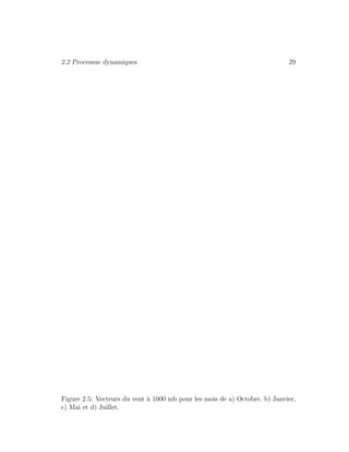 2.2 Processus dynamiques 29
Figure 2.5: Vecteurs du vent `a 1000 mb pour les mois de a) Octobre, b) Janvier,
c) Mai et d) Juillet.
 