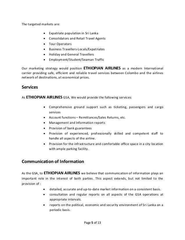 ethiopian airlines online proposal airline gsa proposal