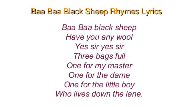 Baa Baa Black Sheep Rhyme Song With Lyrics