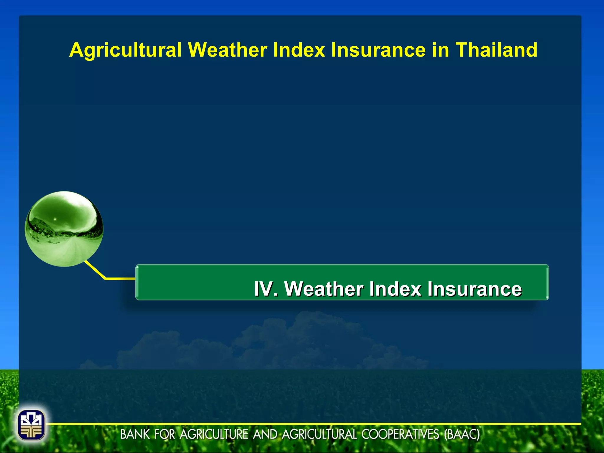 IV. Weather Index Insurance Agricultural Weather Index Insurance in Thailand 