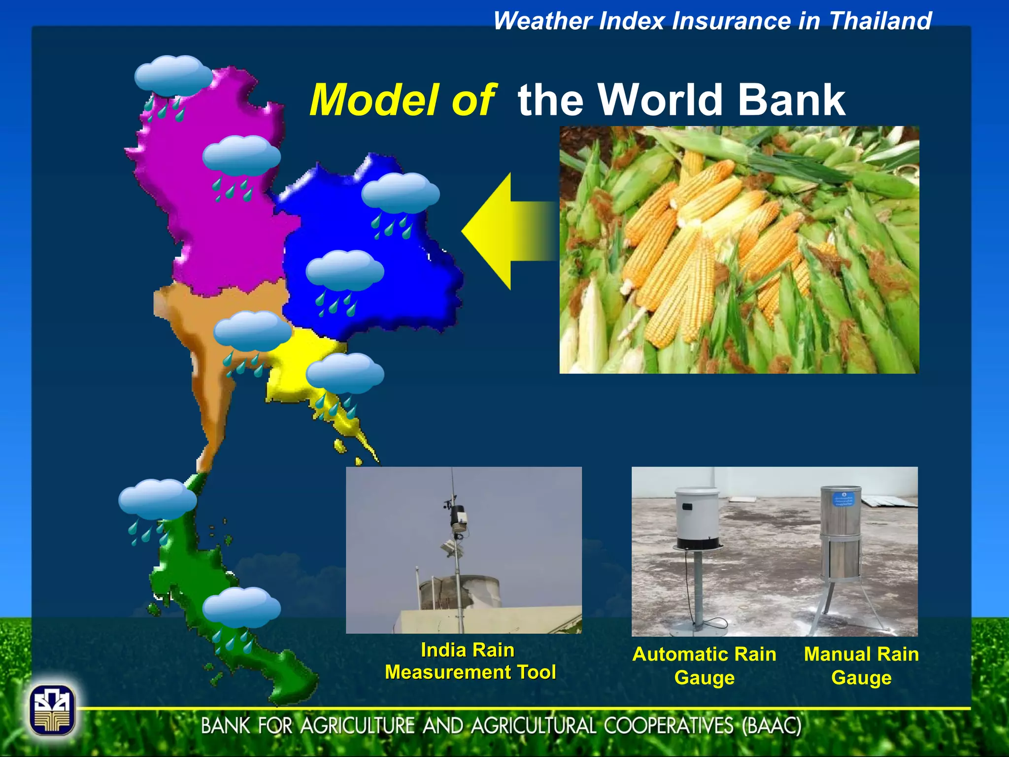 India Rain  Measurement Tool Model of   the World Bank Manual Rain Gauge Automatic Rain Gauge Weather Index Insurance in Thailand 