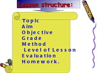 Lesson structure: Topic 