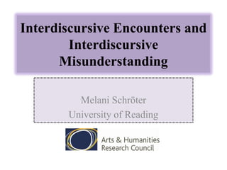 Interdiscursive Encounters and
        Interdiscursive
      Misunderstanding

         Melani Schröter
       University of Reading
 