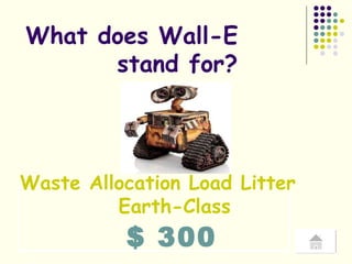 $ 300 What does Wall-E  stand for? Waste Allocation Load Litter  Earth-Class 