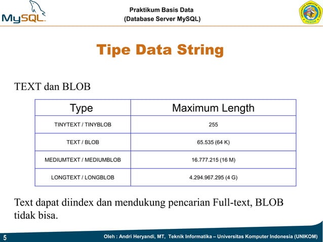 Tipe Data pada MySQL | PDF