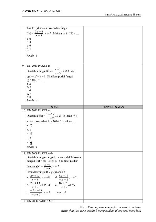 Soal Soal Fungsi Invers Kelas 10 Ipa Erli Soal