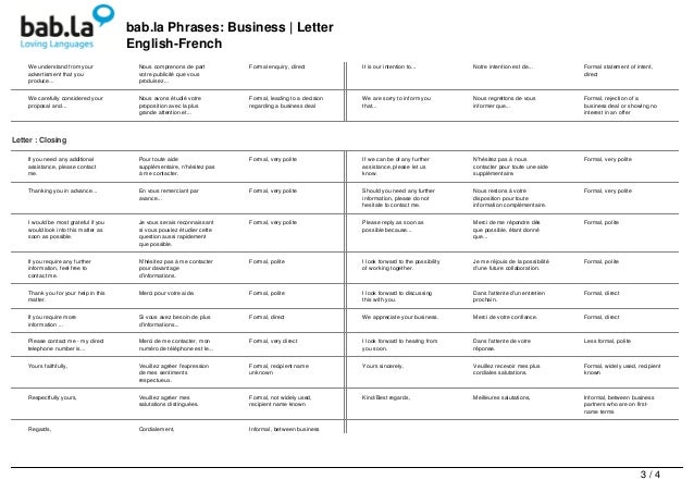 phrases business letter english french french business letter