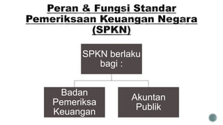 SPKN berlaku
bagi :
Badan
Pemeriksa
Keuangan
Akuntan
Publik
 