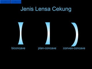 Jenis Lensa Cekung




biconcave   plan-concave   convex-concave
 