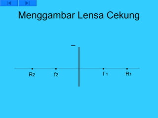 Menggambar Lensa Cekung

            _



  R2   f2       f1   R1
 