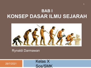 BAB I
KONSEP DASAR ILMU SEJARAH
Kelas X
Sos/SMK
Rynaldi Darmawan
29/7/2021
1
 