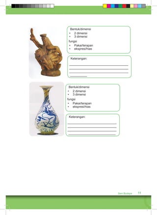 Keterangan: 
___________________________________ 
___________________________________ 
___________________________________ 
__________ 
Seni Budaya 11 
Bentuk/dimensi 
• 2 dimensi 
• 3 dimensi 
fungsi 
• Pakai/terapan 
• ekspresi/hias 
Bentuk/dimensi 
• 2 dimensi 
• 3 dimensi 
fungsi 
• Pakai/terapan 
• ekspresi/hias 
Keterangan: 
_____________________________ 
_____________________________ 
_____________________________ 
____________________________ 
 