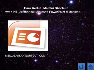 Cara Kedua: Melalui Shortcut
==>> Klik 2x shortcut Microsoft PowerPoint di desktop.
MENJALANKAN SORTCUT ICON
 