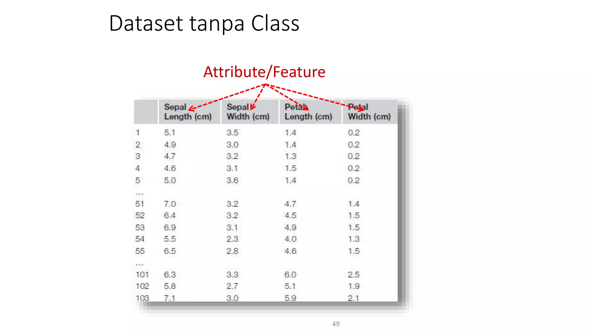 Dataset tanpa Class
49
Attribute/Feature
 